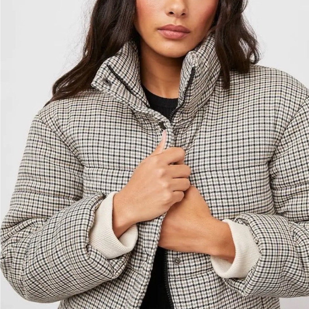 Rails Ezra Plaid Cropped Puffer Jacket - Taupe/Black - Picture 3 of 4